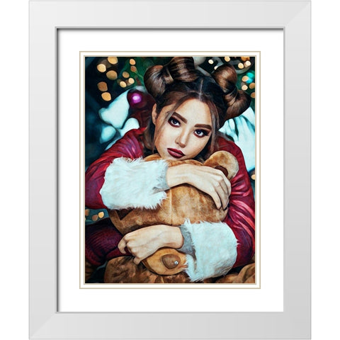 Candi Cuddles For Christmas I White Modern Wood Framed Art Print with Double Matting by Aldridge, Ashley