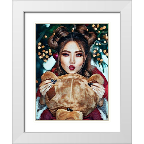 Candi Cuddles For Christmas II White Modern Wood Framed Art Print with Double Matting by Aldridge, Ashley