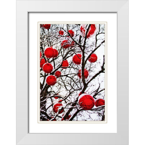 Snowy Red Bauble Branches I White Modern Wood Framed Art Print with Double Matting by Aldridge, Ashley