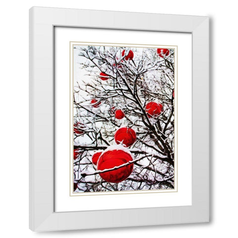 Snowy Red Bauble Branches II White Modern Wood Framed Art Print with Double Matting by Aldridge, Ashley