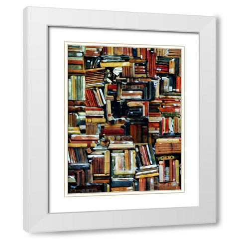 Built of Books Stacked White Modern Wood Framed Art Print with Double Matting by Aldridge, Ashley