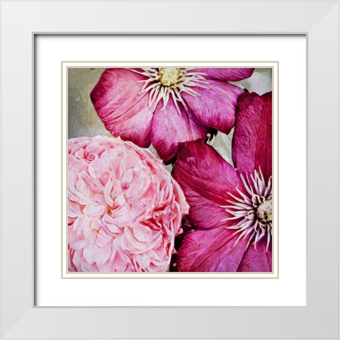 Pretty Pink Petals White Modern Wood Framed Art Print with Double Matting by Aldridge, Ashley