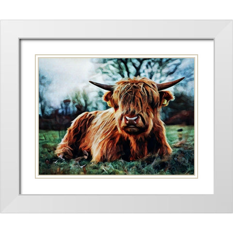 Highland Cow Kinda Rest White Modern Wood Framed Art Print with Double Matting by Aldridge, Ashley