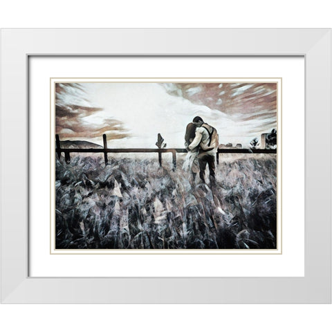 Lovers Countryside Cuddle White Modern Wood Framed Art Print with Double Matting by Aldridge, Ashley