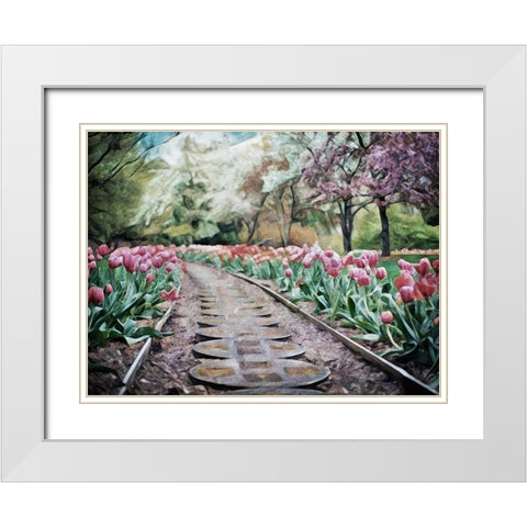 Spring Tulipa Trail White Modern Wood Framed Art Print with Double Matting by Aldridge, Ashley