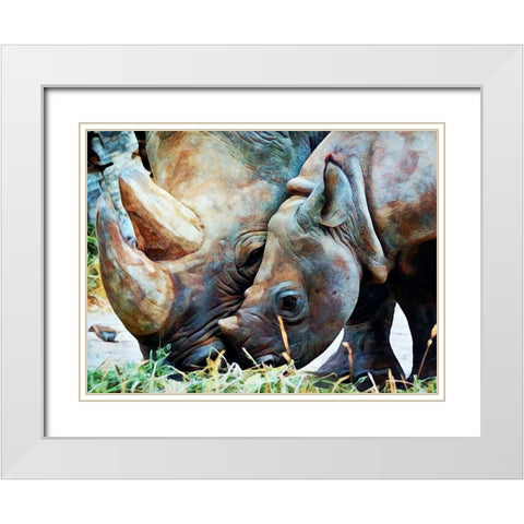 Rhinoceros and Calf Connection White Modern Wood Framed Art Print with Double Matting by Aldridge, Ashley