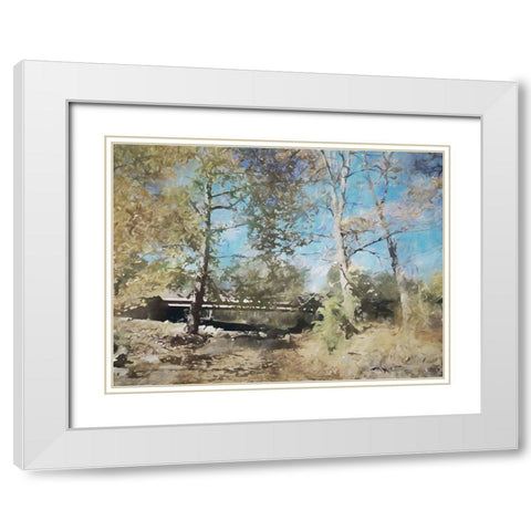 Autumn Bridge White Modern Wood Framed Art Print with Double Matting by Curinga, Kim