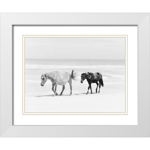 Beach Horse Duo White Modern Wood Framed Art Print with Double Matting by Curinga, Kim