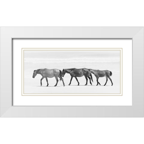 Beach Horse Trio White Modern Wood Framed Art Print with Double Matting by Curinga, Kim