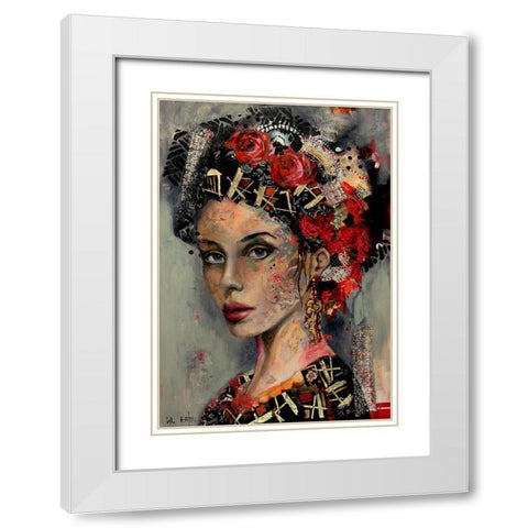 Spanish Lady with Flowers White Modern Wood Framed Art Print with Double Matting by Eaton, Winnie