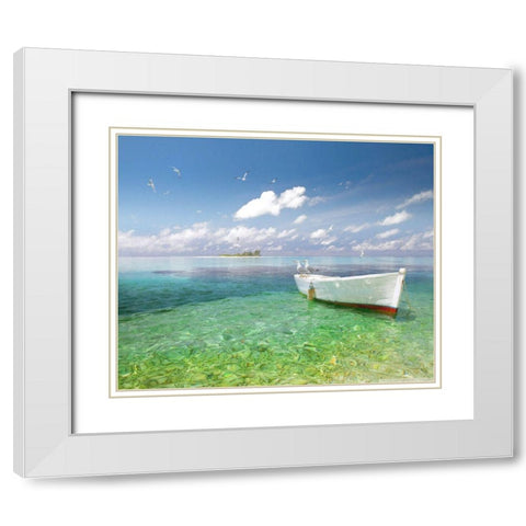 Tropical Shangrila IV White Modern Wood Framed Art Print with Double Matting by Hunziker, Steve