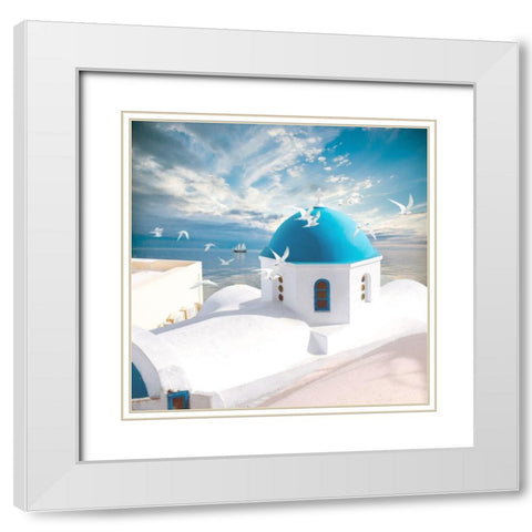 Grecian Blue IV White Modern Wood Framed Art Print with Double Matting by Hunziker, Steve
