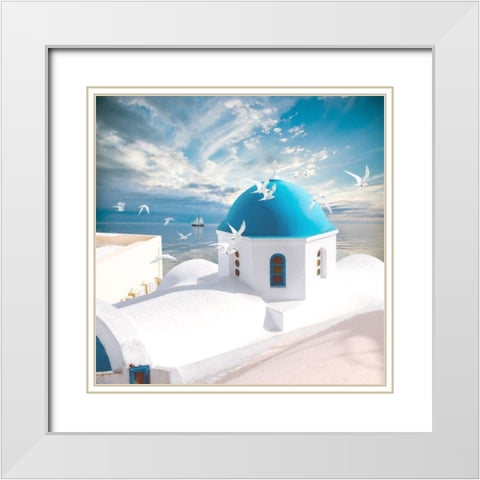 Grecian Blue IV White Modern Wood Framed Art Print with Double Matting by Hunziker, Steve