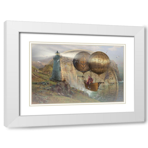 Bitcoin Deco II White Modern Wood Framed Art Print with Double Matting by Hunziker, Steve