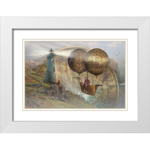 Bitcoin Deco II White Modern Wood Framed Art Print with Double Matting by Hunziker, Steve