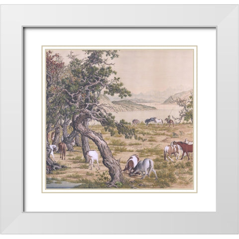 Celestial Equine-Triptych II White Modern Wood Framed Art Print with Double Matting by Hunziker, Steve