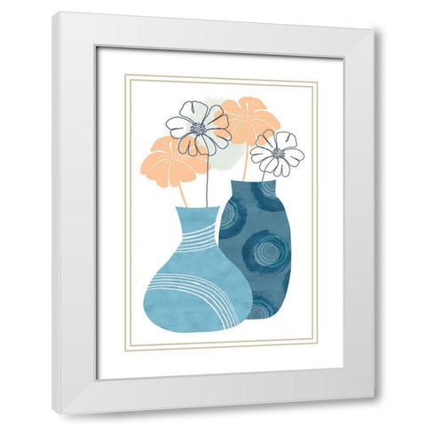 Blue Decorative Pots I White Modern Wood Framed Art Print with Double Matting by Kouta, Flora