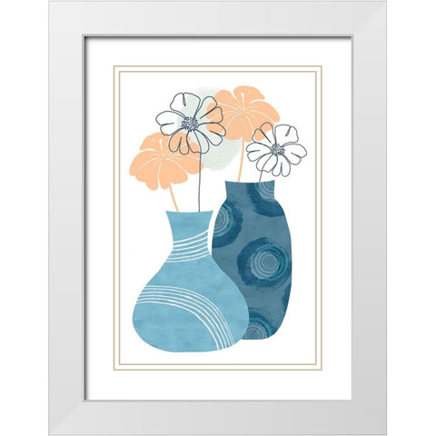 Blue Decorative Pots I White Modern Wood Framed Art Print with Double Matting by Kouta, Flora