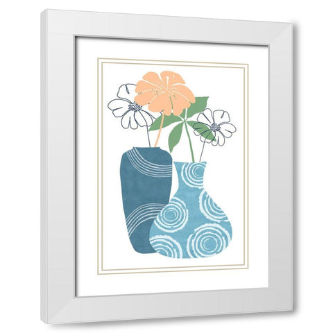 Blue Decorative Pots II White Modern Wood Framed Art Print with Double Matting by Kouta, Flora