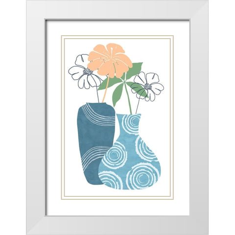 Blue Decorative Pots II White Modern Wood Framed Art Print with Double Matting by Kouta, Flora