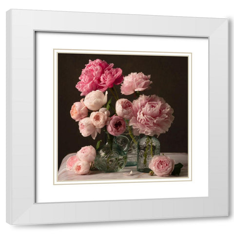 Rose and Peony Dark Duet White Modern Wood Framed Art Print with Double Matting by Maclean, Leah