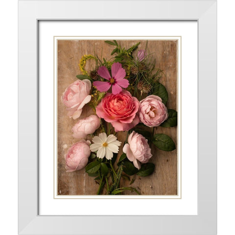 Rosy Posy I White Modern Wood Framed Art Print with Double Matting by Maclean, Leah