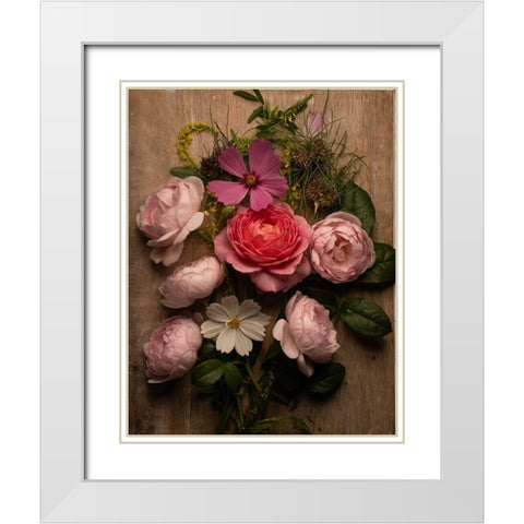 Rosy Posy II White Modern Wood Framed Art Print with Double Matting by Maclean, Leah