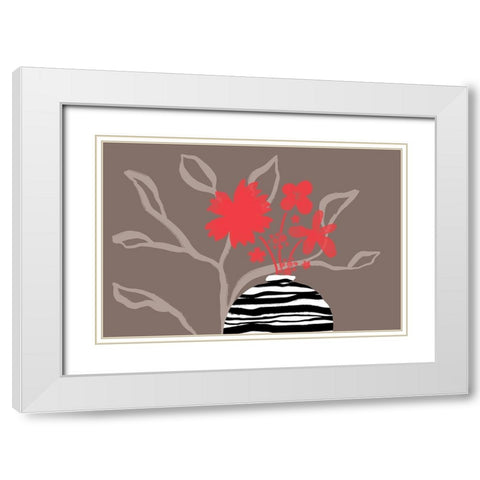 Dancing Red Flowers White Modern Wood Framed Art Print with Double Matting by Naskrent, Delores