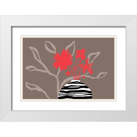 Dancing Red Flowers White Modern Wood Framed Art Print with Double Matting by Naskrent, Delores