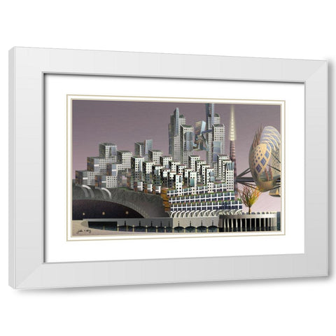 Fantatown II White Modern Wood Framed Art Print with Double Matting by Wang, John