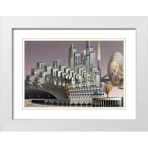 Fantatown II White Modern Wood Framed Art Print with Double Matting by Wang, John