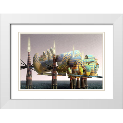 Fantatown III White Modern Wood Framed Art Print with Double Matting by Wang, John