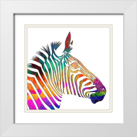Rainbow Zebra White Modern Wood Framed Art Print with Double Matting by Smith, Karen