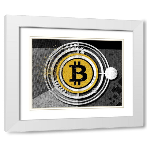 Bitcoin Glitterball White Modern Wood Framed Art Print with Double Matting by Smith, Karen