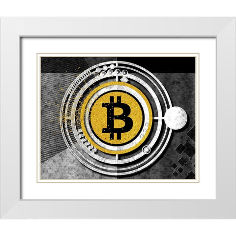 Bitcoin Glitterball White Modern Wood Framed Art Print with Double Matting by Smith, Karen