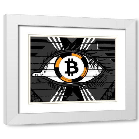 Bitcoin in the Eye White Modern Wood Framed Art Print with Double Matting by Smith, Karen