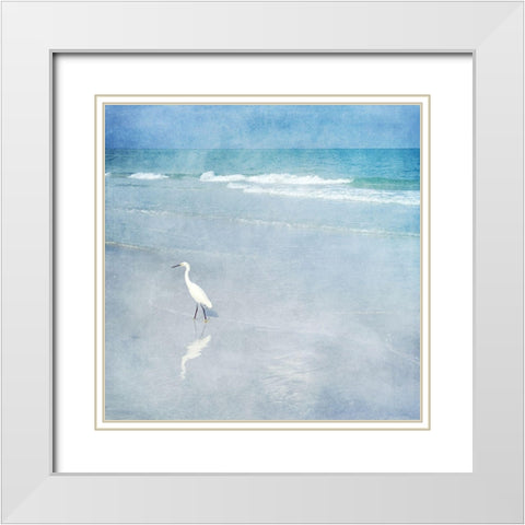 Coastal Beach Watercolor  Landscape Egret Sea Bird I White Modern Wood Framed Art Print with Double Matting by Zalewski, Christine