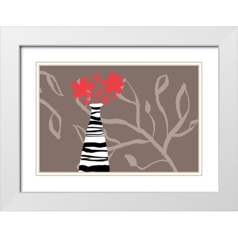 Tall Vase Red Blooms White Modern Wood Framed Art Print with Double Matting by Naskrent, Delores