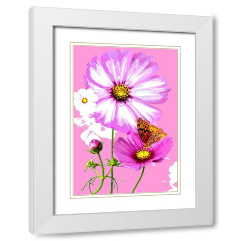 Butterfly on Cosmos White Modern Wood Framed Art Print with Double Matting by Evalia Designs