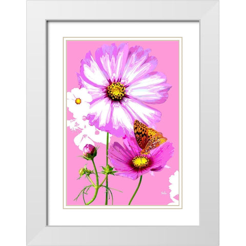 Butterfly on Cosmos White Modern Wood Framed Art Print with Double Matting by Evalia Designs