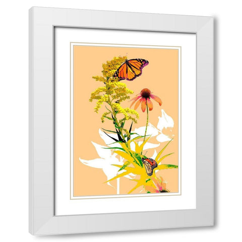 Monarchs on Golden Rod I White Modern Wood Framed Art Print with Double Matting by Evalia Designs