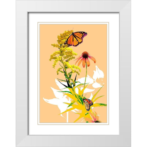 Monarchs on Golden Rod I White Modern Wood Framed Art Print with Double Matting by Evalia Designs