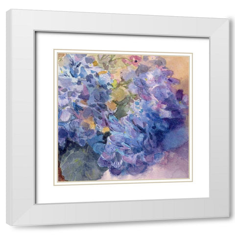 Periwinkle Bluish Hydrangeas I White Modern Wood Framed Art Print with Double Matting by Evalia Designs