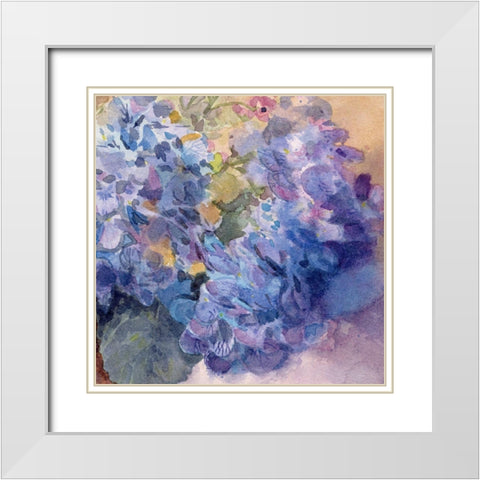 Periwinkle Bluish Hydrangeas I White Modern Wood Framed Art Print with Double Matting by Evalia Designs