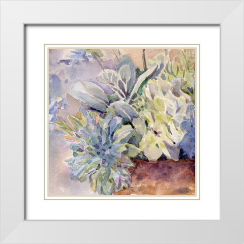 Periwinkle Bluish Hydrangeas II White Modern Wood Framed Art Print with Double Matting by Evalia Designs