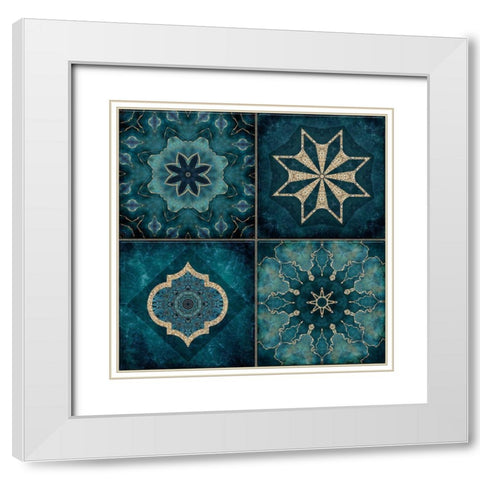 Elegant Teal Tiles White Modern Wood Framed Art Print with Double Matting by Haase, Andrea