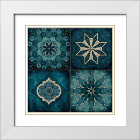 Elegant Teal Tiles White Modern Wood Framed Art Print with Double Matting by Haase, Andrea