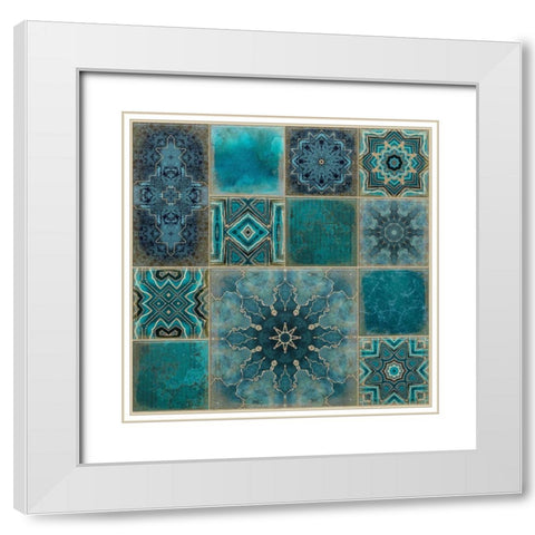Faded Luxury Teal Tiles White Modern Wood Framed Art Print with Double Matting by Haase, Andrea