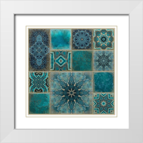 Faded Luxury Teal Tiles White Modern Wood Framed Art Print with Double Matting by Haase, Andrea