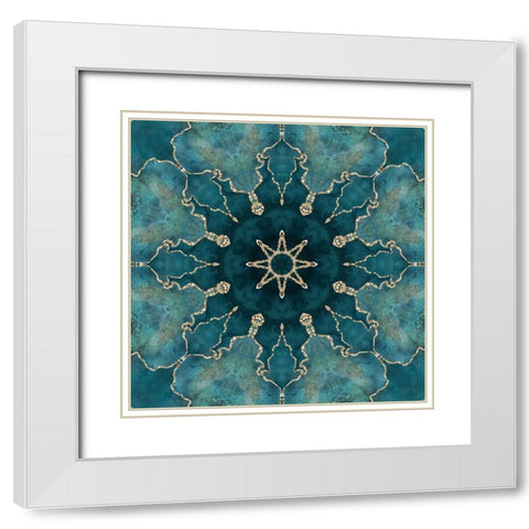 Gold Teal Tile I White Modern Wood Framed Art Print with Double Matting by Haase, Andrea